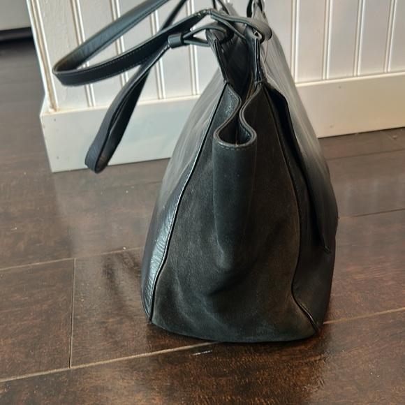 Halston Heritage Leather Bag Gold Purse Suede Black - Picture 9 of 13